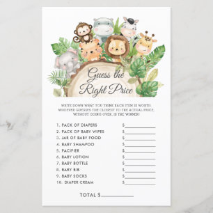 Papier Cute Jungle Devine le bon prix Baby shower jeu