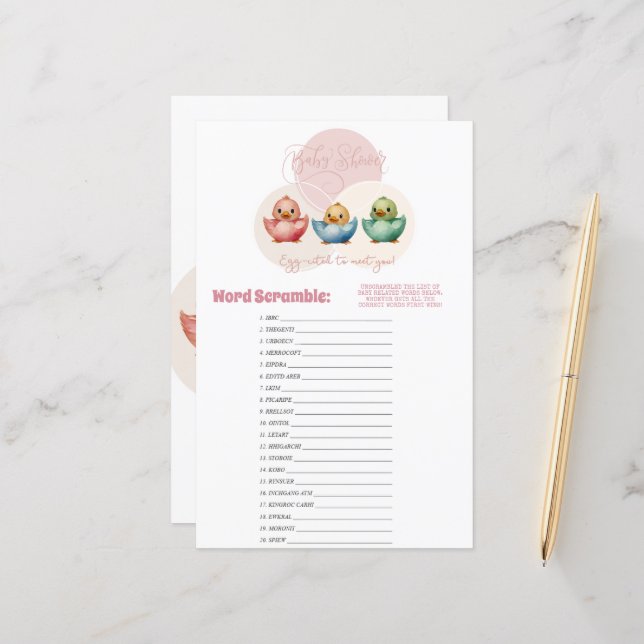 Papier Cute Kawaii Oiseaux d'Oeufs Pastel Couleur Brouill (Devant/Arrière en situation)
