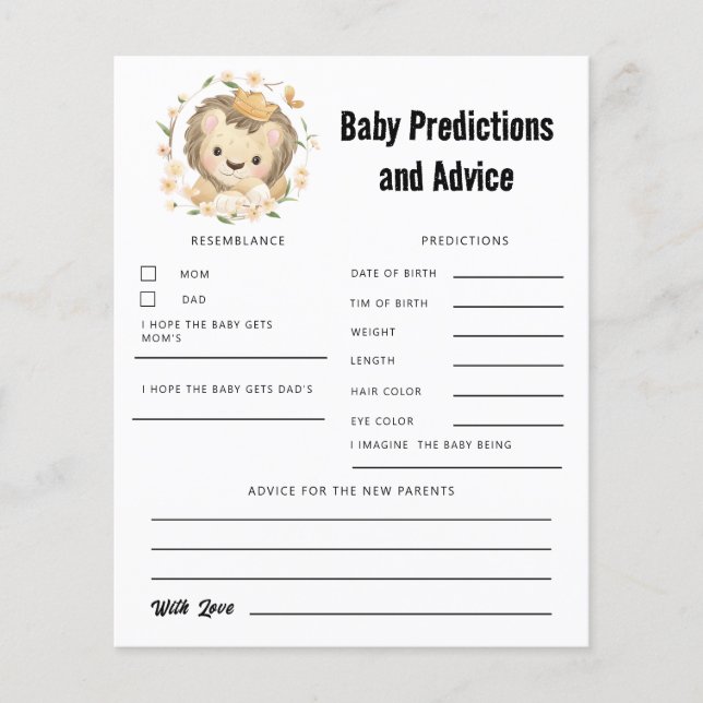 Papier Cute Lion king Baby Predictions et conseils (Devant)