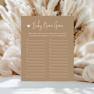Papier Cute Minimaliste Brown Genre Révéler Nom du bébé J