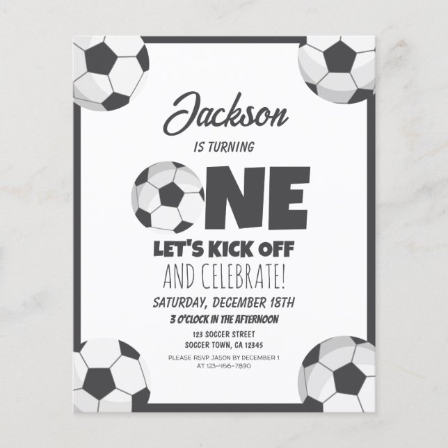 Papier Cute Modern Soccer Budget 1er Anniversaire Invitat (Devant)