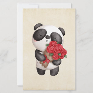 Papier Cute Panda Ours portant Bouquet de Rose