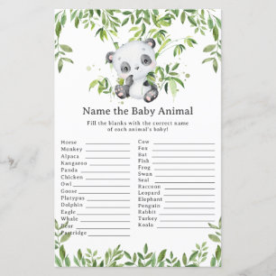 Papier Cute Panda Ours Vert Nom Bébé Animal Jeu