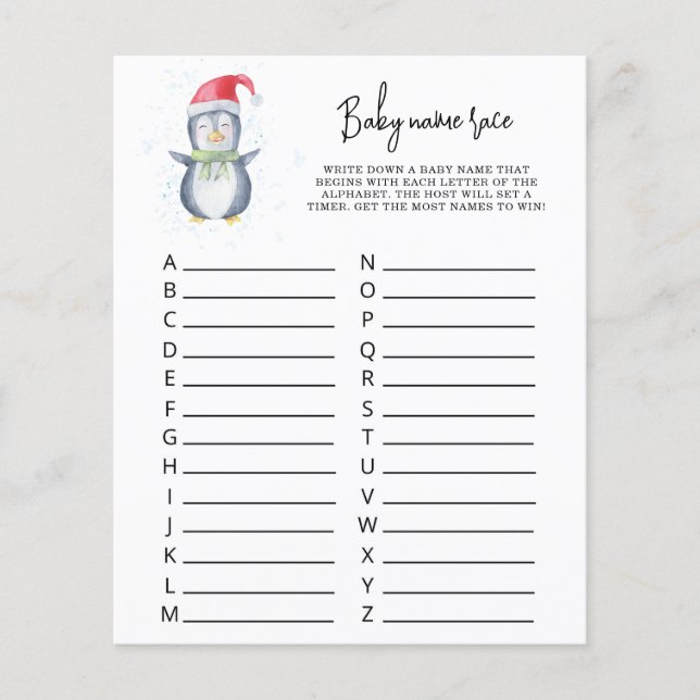 Papier Cute Penguin - Baby name race jeu (Devant)