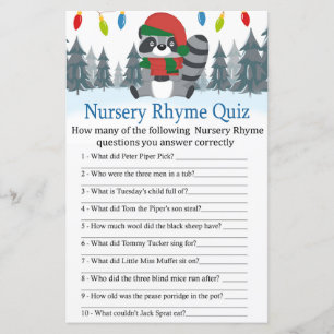 Papier Cute Raccoon Noël Nursery Rhyme jeu de quiz