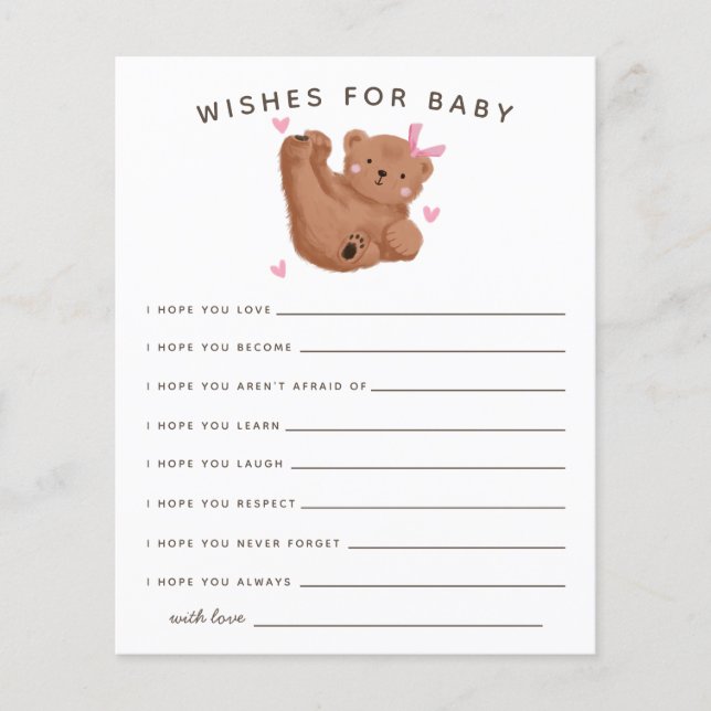 Papier Cute Rose Cub Ours Douche Wives for Baby Card (Devant)