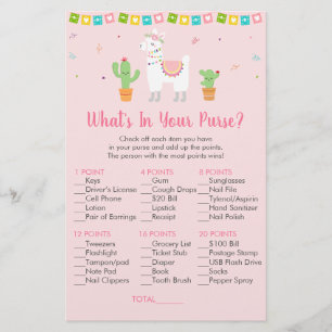 Papier Cute Rose Llama Fiesta What's In Your Purse Game