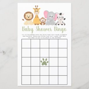 Papier Cute Safari Animaux Baby shower Bingo Jeu