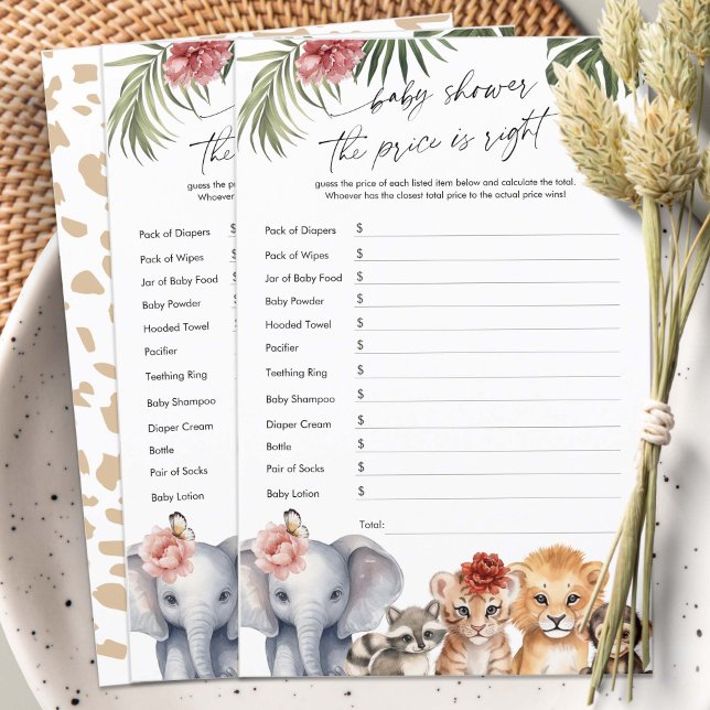 Papier Cute Safari Girl Douche Prix est le bon jeu (Baby Girl Shower The Price is Right, Safari Animals Themed baby Shower Game.)