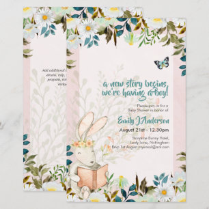 Papier Cute Storytime Bunny baby shower Genre Reveal Inv