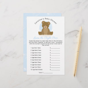 Papier Cute Teddy Bear Guess Prix Bébé Garçon Douche Jeu