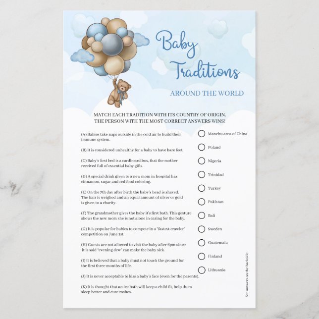Papier Cute Teddy ours Baby Traditions dans le monde enti (Devant)
