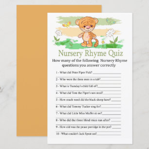 Papier Cute Tiger Nursery Rhyme Quiz jeu de baby shower