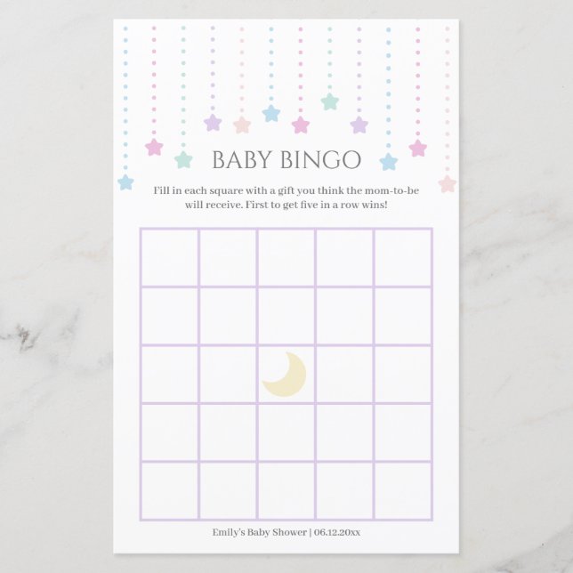 Papier Cute Twinkle Little Stars Baby shower Bingo Jeu (Devant)