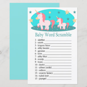 Papier Cute Unicorn Baby mot scramble jeu