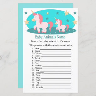 Papier Cute Unicorn Bébé Animaux Nom Jeu