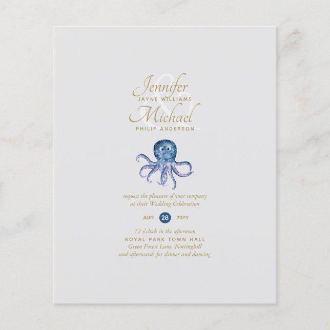 Papier Cute Vie marine Octopus Ocean View Mariage (Devant)