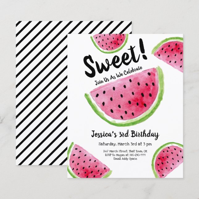 Papier Cute Watermelon Anniversaire Fête Budget Invitatio (Devant / Derrière)