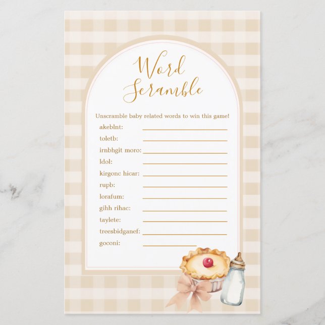 Papier Cutie Pie Pastel En vichy Douche Word Scramble Jeu (Devant)