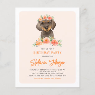 Papier Dachshund et Peach Flowers Anniversaire Invitation