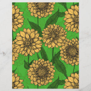 Papier Dahlias en jaune et vert