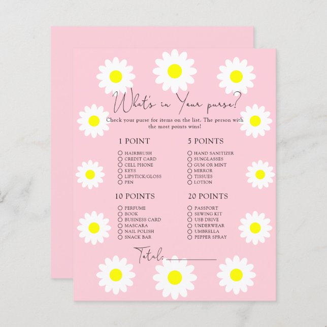 Papier Daisies - Quoi dans votre sac à main (Devant / Derrière)