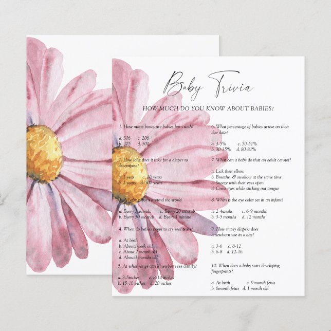 Papier Daisy Baby Trivia | Jeu Baby shower (Devant / Derrière)