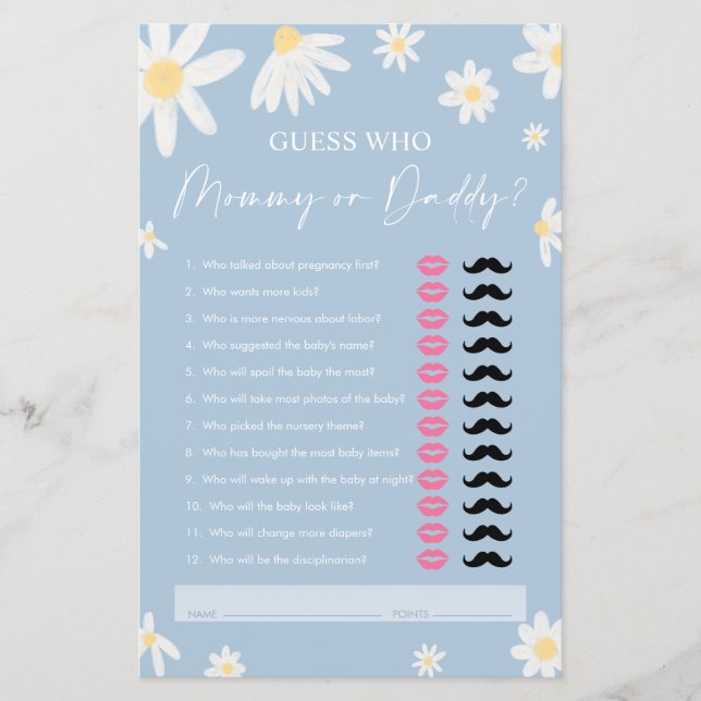 Papier Daisy maman ou papa, Dusty Blue Guest Who Game (Devant)