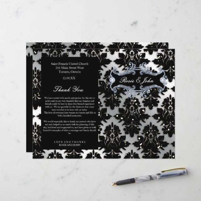 Papier Damask Parties scintillant Silver Mariage Annivers (Devant/Arrière en situation)