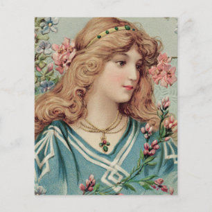 Papier Dame victorienne avec fleurs roses dans ses cheveu