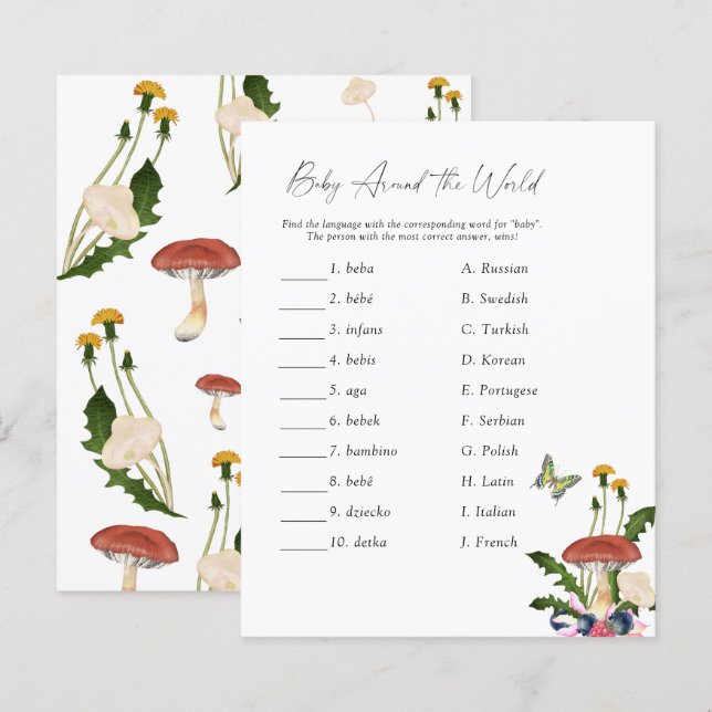 Papier Dandelions Baby autour du monde Baby shower Jeu (Devant / Derrière)