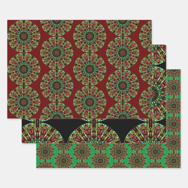 Papier d'artisanat rouge vert Mandala (Lot)