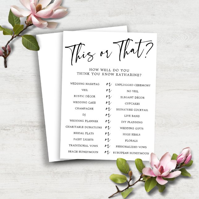 PAPIER Das oder das, wer das Brautduschenspiel ken (PAPER This or That Who Knows the Bride Shower Game)
