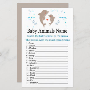 Papier Dauphin Bébé Animaux Nom Jeu