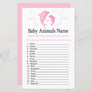Papier Dauphin rose Bébé Animaux Nom Jeu
