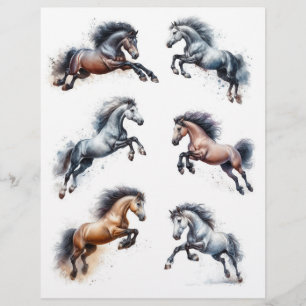 Papier De beaux chevaux d'aquarelle bondissant dans l'air