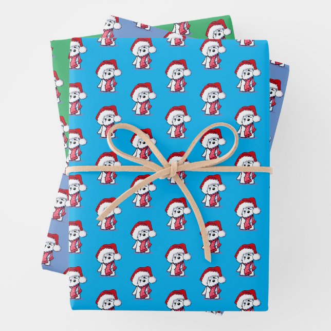 Papier de Bichon de Noël série de 3 feuilles (En situation)
