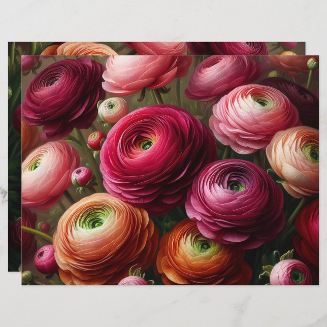 Papier de découpage Ranunculus Bourgogne (Devant / Derrière)
