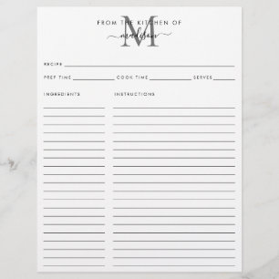 Papier De la cuisine de la recette de monogramme gris arg