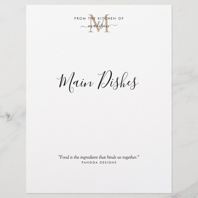 Papier De la cuisine de l'or Monogram Recette Divider (Devant)