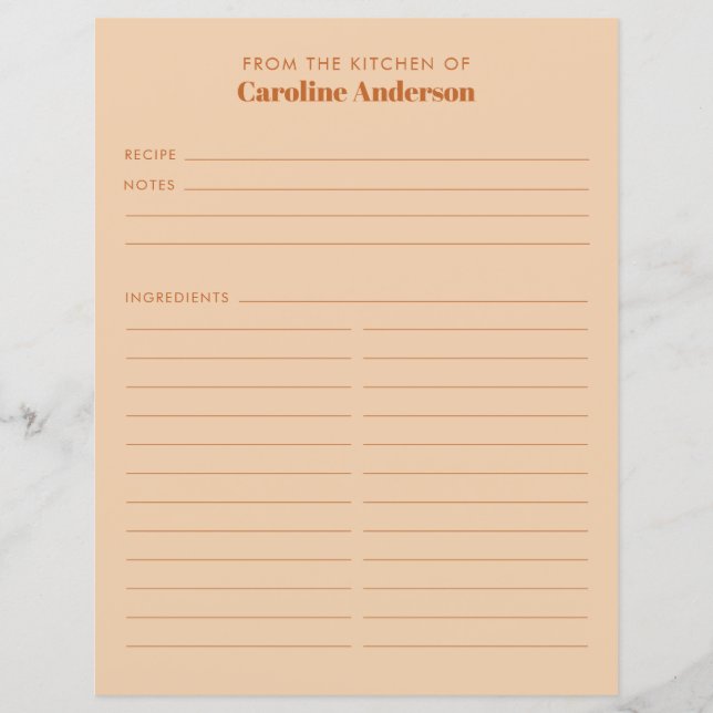 Papier De La Cuisine Moderne Tan Brown Recette Insérer (Devant)