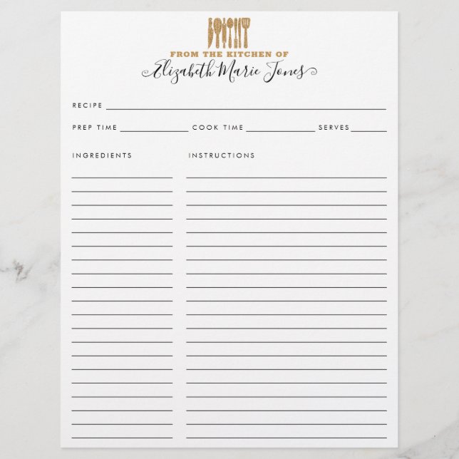 Papier De la recette d'ustensiles de Parties scintillant  (Devant)