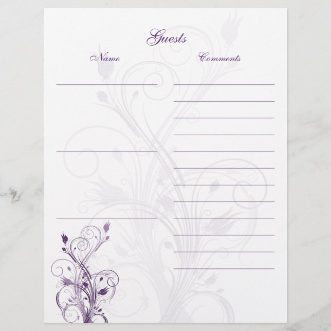 Papier de livre d'or floral violet et blanc (Devant)