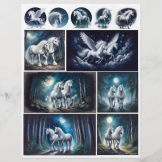 Papier De magnifiques licornes et Pegasus en bleu