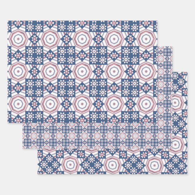 Papier de Motif d'enveloppement Blue Star Quilt (Lot)