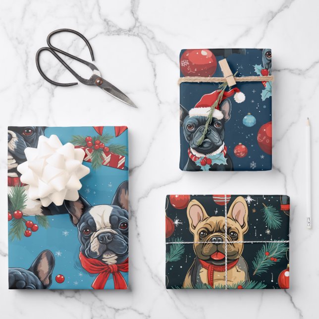 Papier de Noël Français Enveloppement Jeu de 3 (Recto)