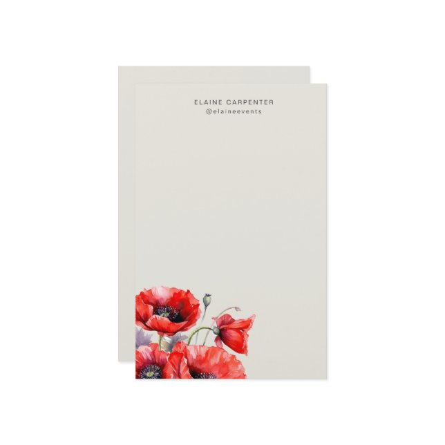 Papier de papeterie à pavot rouge (Devant/Arrière en situation)