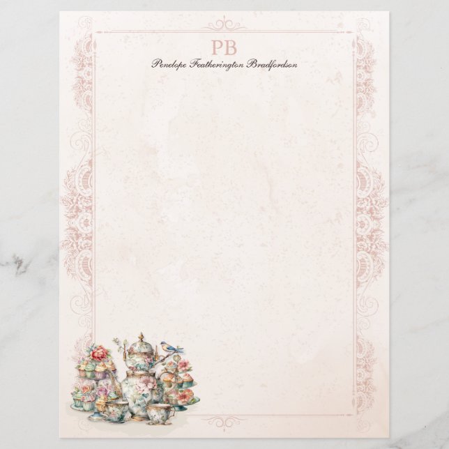 Papier de papeterie monogramme à thé victorien chi (Devant)
