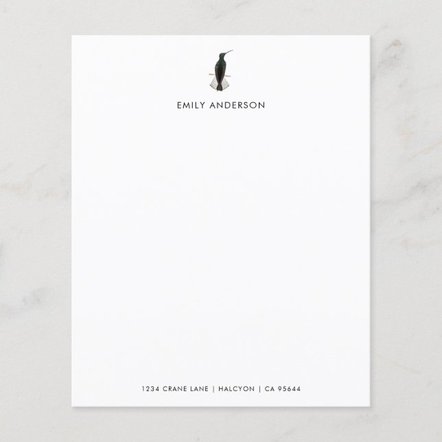 Papier de papeterie pour colibri noir personnalisé (Devant)