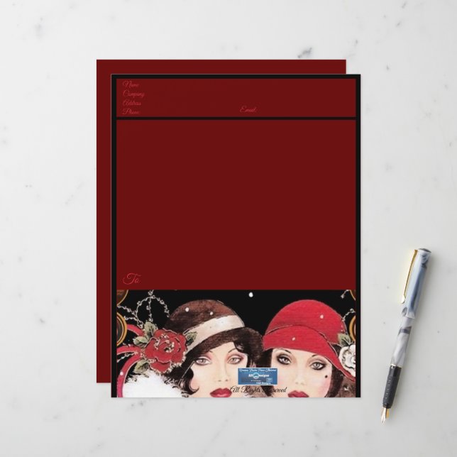 Papier de papeterie (rouge d'hiver B) DDPMDesigns  (Devant/Arrière en situation)